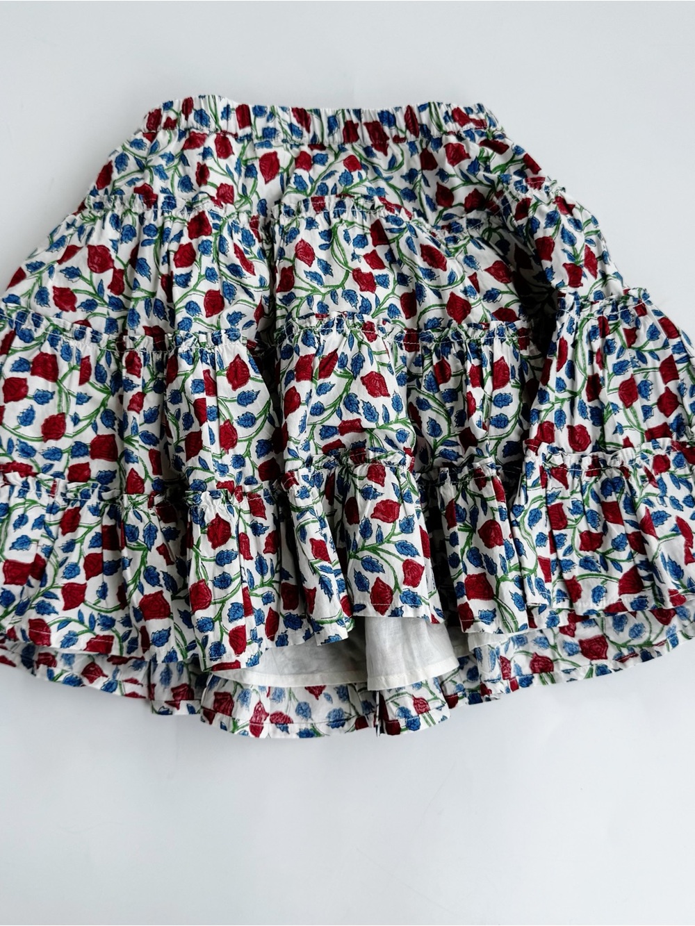 Crewcuts White Tiered Skirt with Red & Blue Floral Print